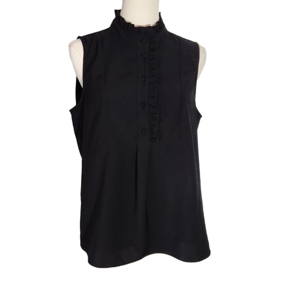 J. Crew Black Ruffle Trim Crepe Tank Top In Black Women's Size 8 - Picture 5 of 16